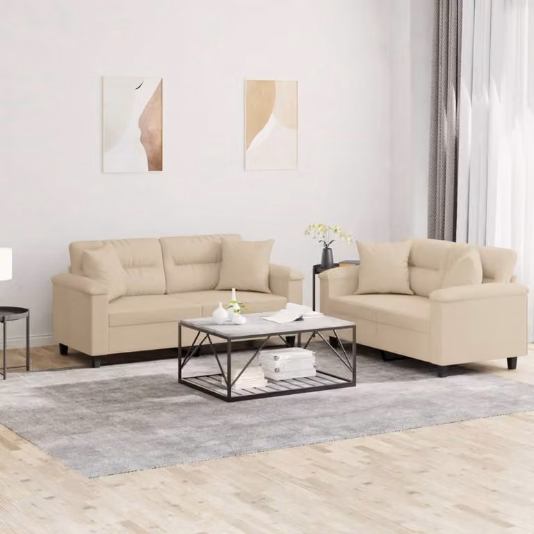 Set di 2 divani vidaXL in microfibra beige con cuscini per il tuo soggiorno