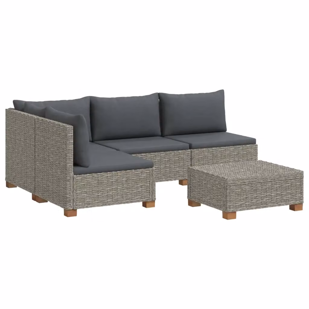 Set Lounge da Esterno vidaXL in Polyrattan con Cuscini Grigi e Tavolino da Giardino – 2
