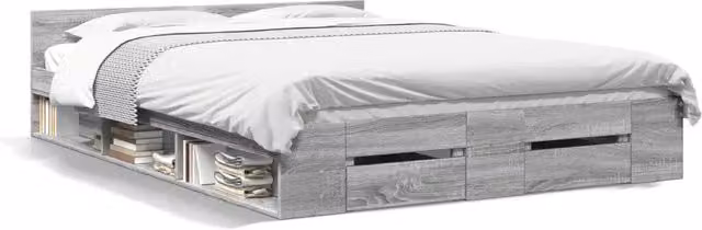Letto matrimoniale | Letto per adulti | Giroletto Cassetti Grigio Sonoma 135x190 cm Legno Multistrato