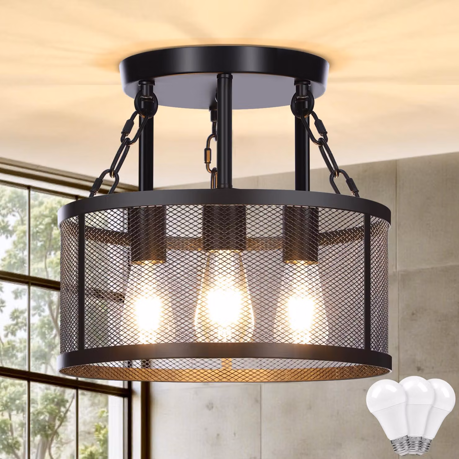 Plafoniera moderna struttura in metallo nero a 3 fiamme E27 lampada da soffitto cucina corridoio soggiorno camera da letto sala da pranzo