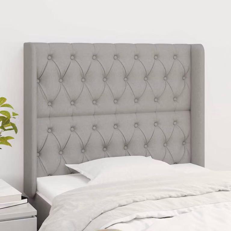 Testiera ad orecchio vidaXL in tessuto grigio chiaro con struttura in legno e pannello imbottito L: 93 cm, P: 16 cm, H: 118-128 cm