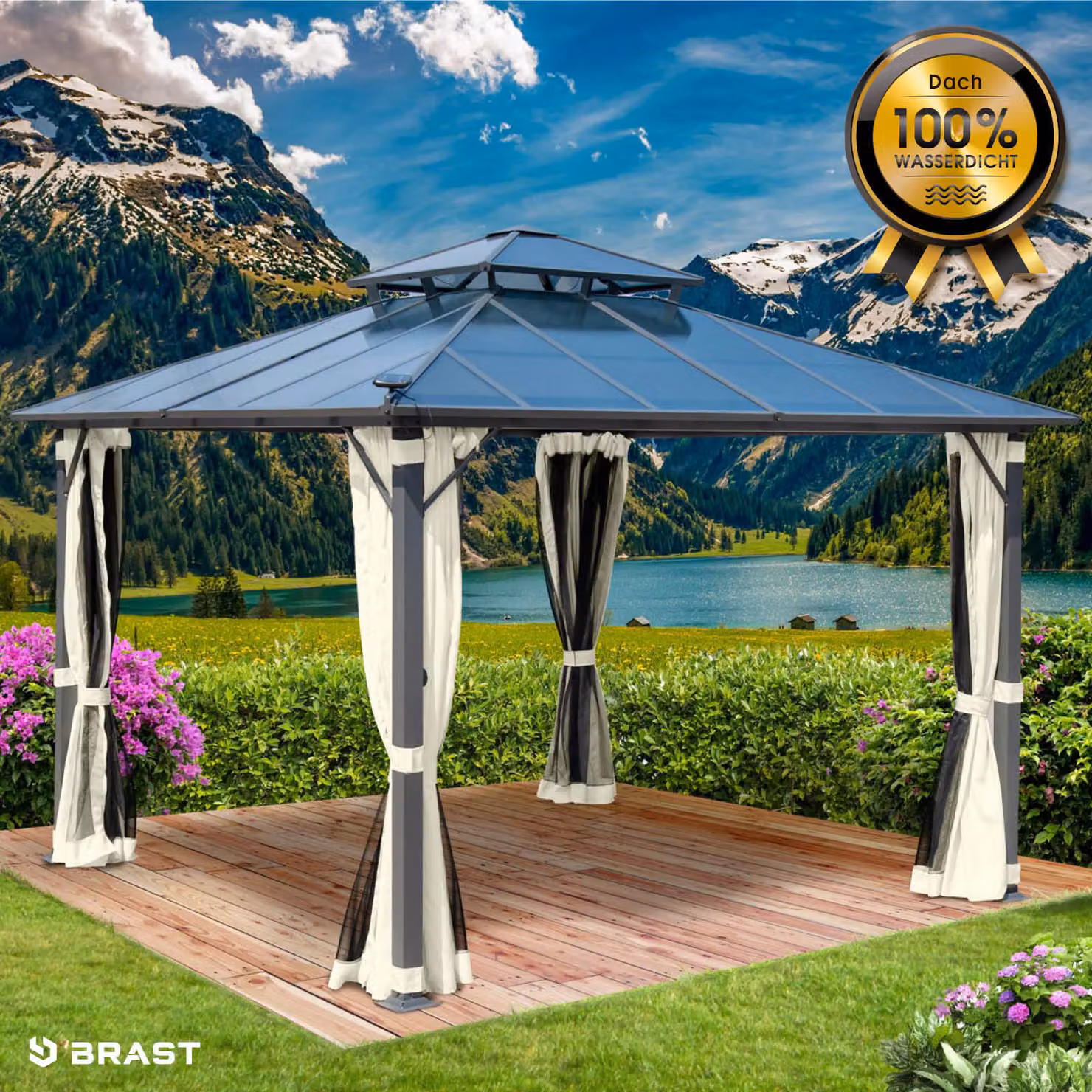 Gazebo in alluminio PAGODE 3,5x3,5 m beige con zanzariera