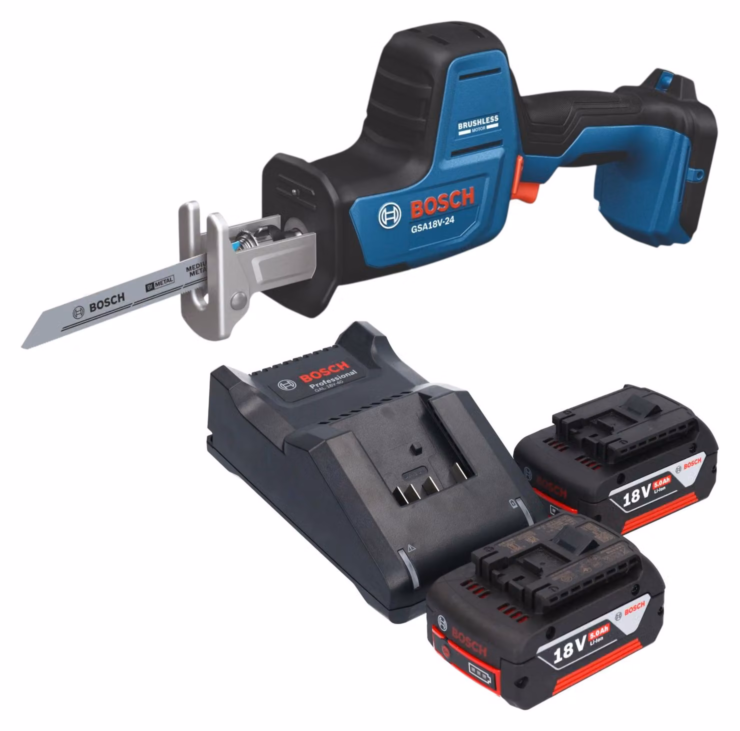 Sega a sciabola a batteria Bosch GSA 18V-24 Professional 18 V 230 mm Brushless + 2 batterie da 5,0 Ah + caricabatterie