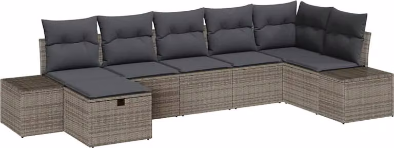 Set Divano da Giardino con cuscino 7 pcs Grigio polyrattan
