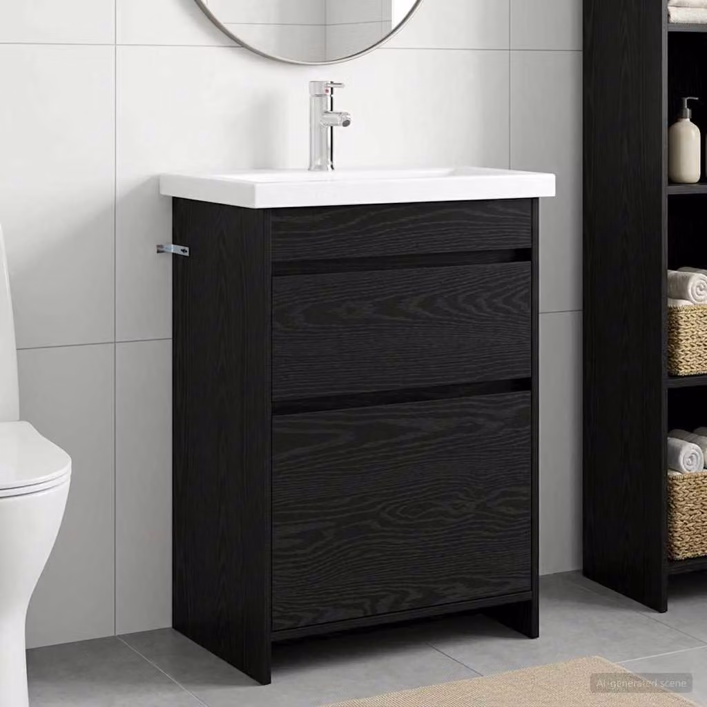 Set di mobili per il bagno vidaXL in legno e MDF, design minimalista, colore nero, L 61 cm x P 40 cm x H 84,5 cm