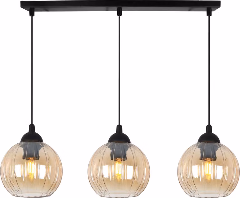 Costa Lampada a sospensione nera – Lampada a sospensione a 3 luci con sfere color miele E27