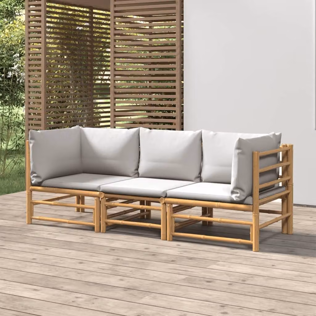 The Living Store Set da giardino a 3 pezzi con cuscini in bambù grigio chiaro