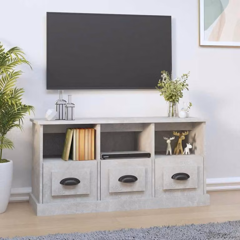 Mobile per TV vidaXL in legno multistrato grigio cemento con ruote L 100 cm x P 35 cm x H 50 cm
