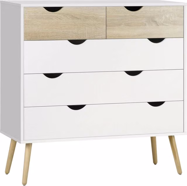 Cassettiera con 5 Cassetti ¨C Xylo ¨C Legno Bianco e Rovere 99x39x101 cm