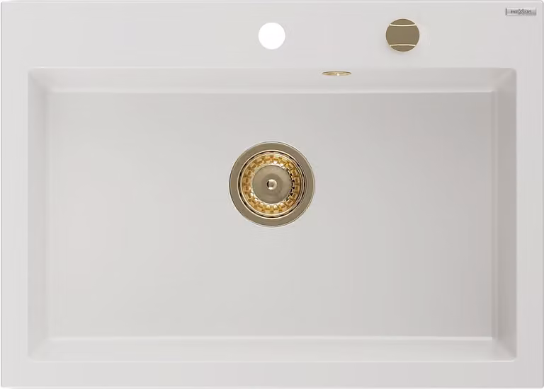 Mexen Elix lavello in granito 1-vasca 700 x 500 mm, bianco, sifone dorato - 6526701005-20-G