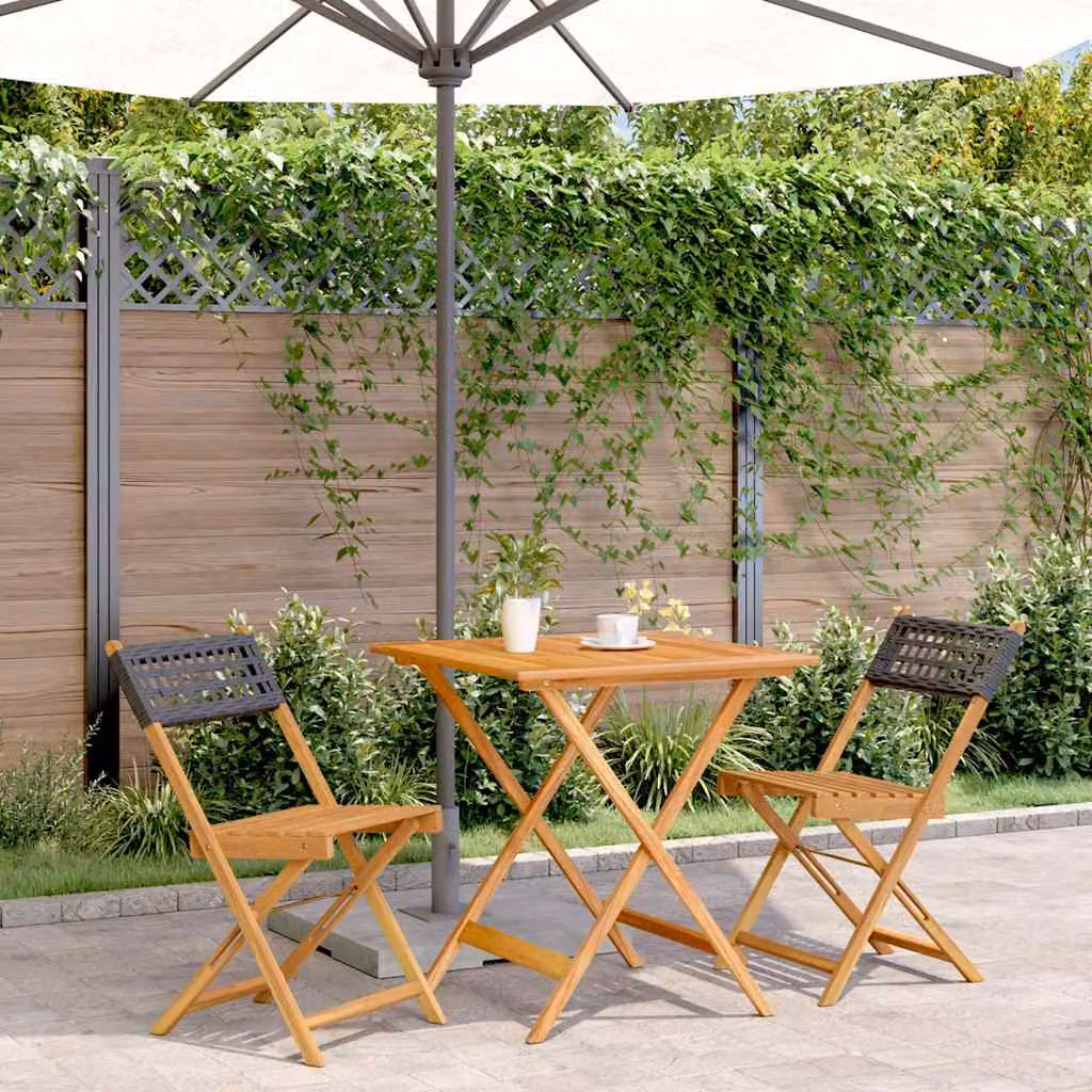 Set da Bistrot 3 pz vidaXL in Polyrattan e Legno di Acacia Nero e Marrone – 1