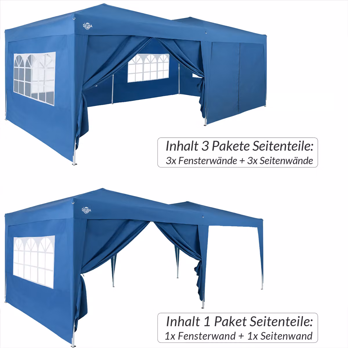 Set di 2 pareti laterali pieghevoli per padiglione Deuba® in poliestere blu, L: 300 cm, H: 200 cm – 3