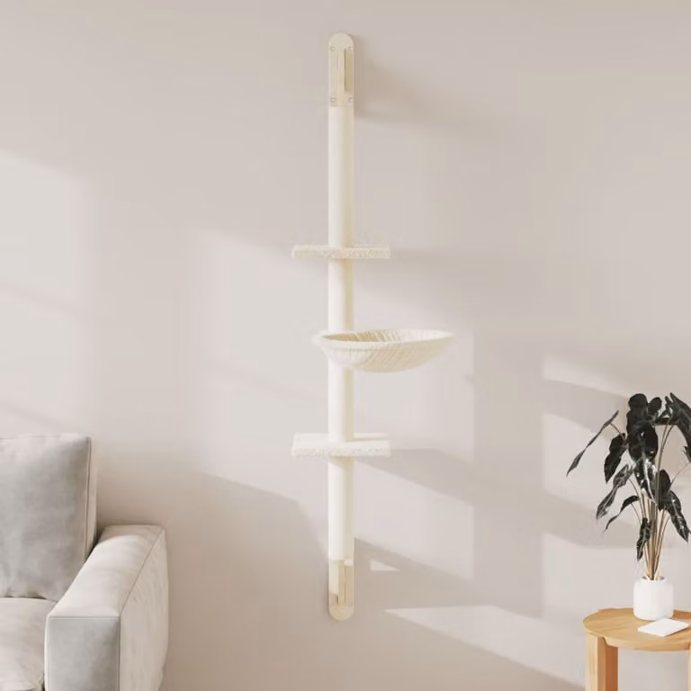 vidaXL Albero per Gatti Moderno con Amaca e Tiragraffi, Colore Beige, Altezza: 142,5 cm