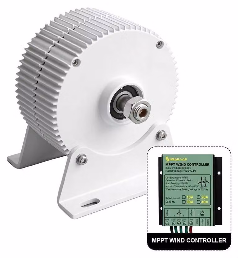 Generatore, 800 giri/min, compatibile con fonti di energia rinnovabile, dotato di base e regolatore MPPT, 48V
