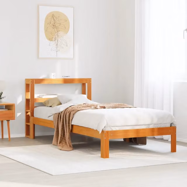 Letto in legno di pino massello stile rustico marrone cera con doghe e ripiani laterali vidaXL L/P/H: 190 x 75 x 82 cm