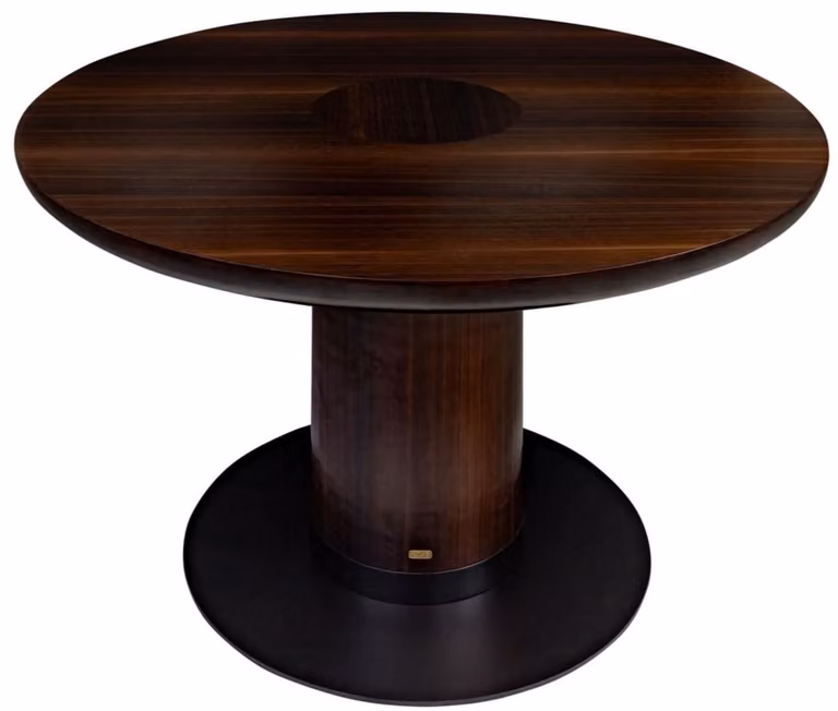 Casa Padrino tavolo da pranzo impiallacciato in eucalipto marrone scuro Ø 120 x H. 76 cm - Tavolo da cucina rotondo - Tavolo da sala da pranzo in legno massiccio - Mobili da sala da pranzo