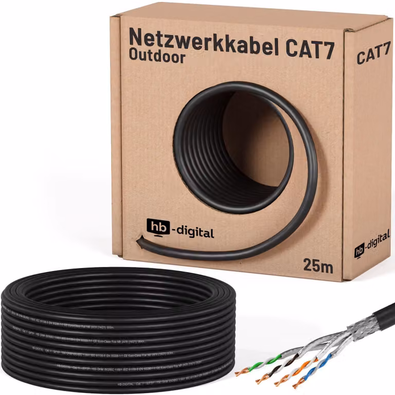 Cavo di installazione CAT7 - 25 metri, 10 Gbit/s, nero
