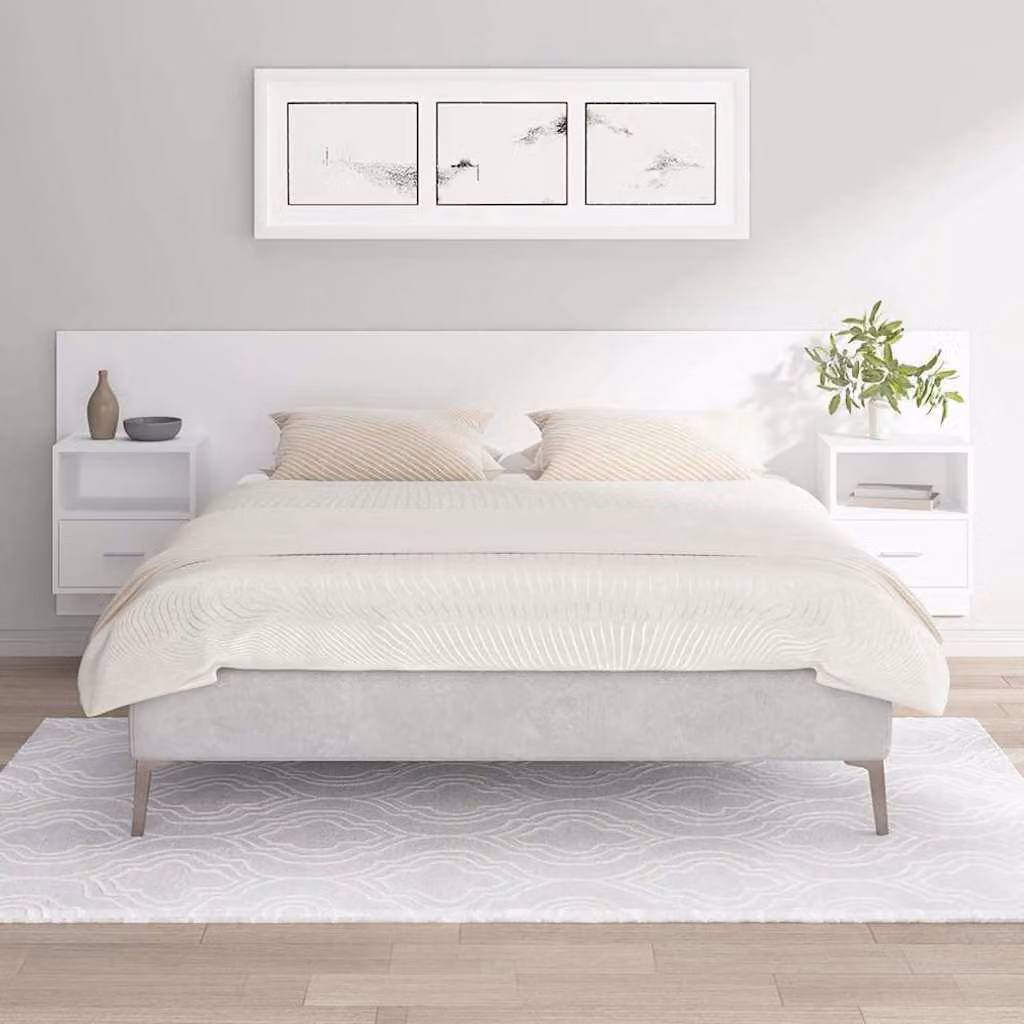 vidaXL Testiera per Letto con Comodini Integrati in Legno Multistrato Bianco