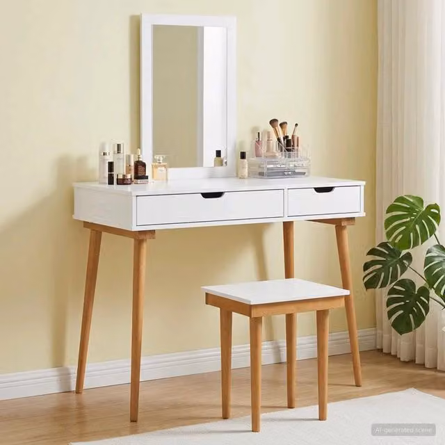 Set Tavolo da Trucco FAUSKE vidaXL 3 pz Bianco L/P/H: 100 x 50 x 143 cm – 1
