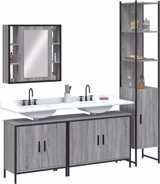 Set Mobili da Bagno 4 pz Grigio Sonoma in Legno Multistrato 3214753