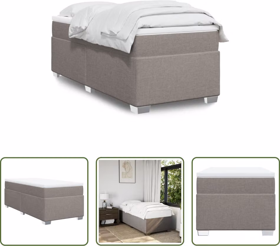 The Living Store Letto a molle con materasso Taupe 90x200 cm in tessuto