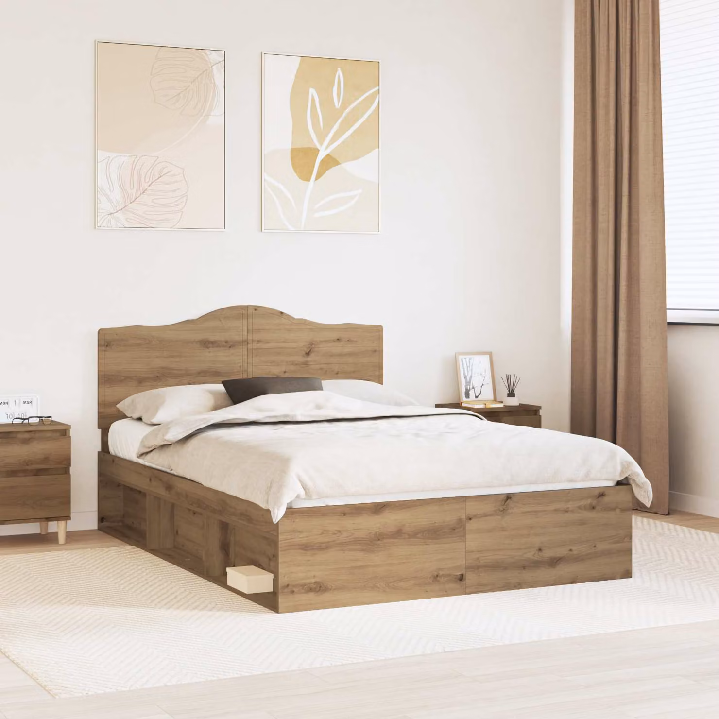 Struttura del letto vidaXL in legno di pino color marrone con cassetti, stile minimalista, L/P/H: 140 x 190 x 100 cm