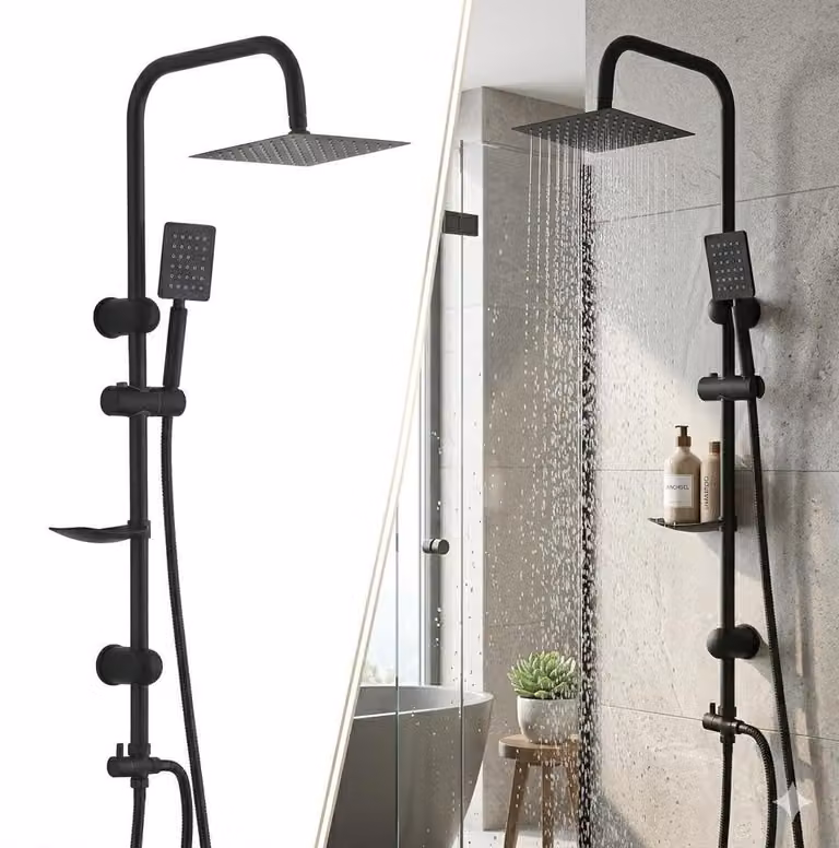 Sistema doccia completo con barra regolabile - 92 cm e soffione a pioggia da 20 cm - Nero