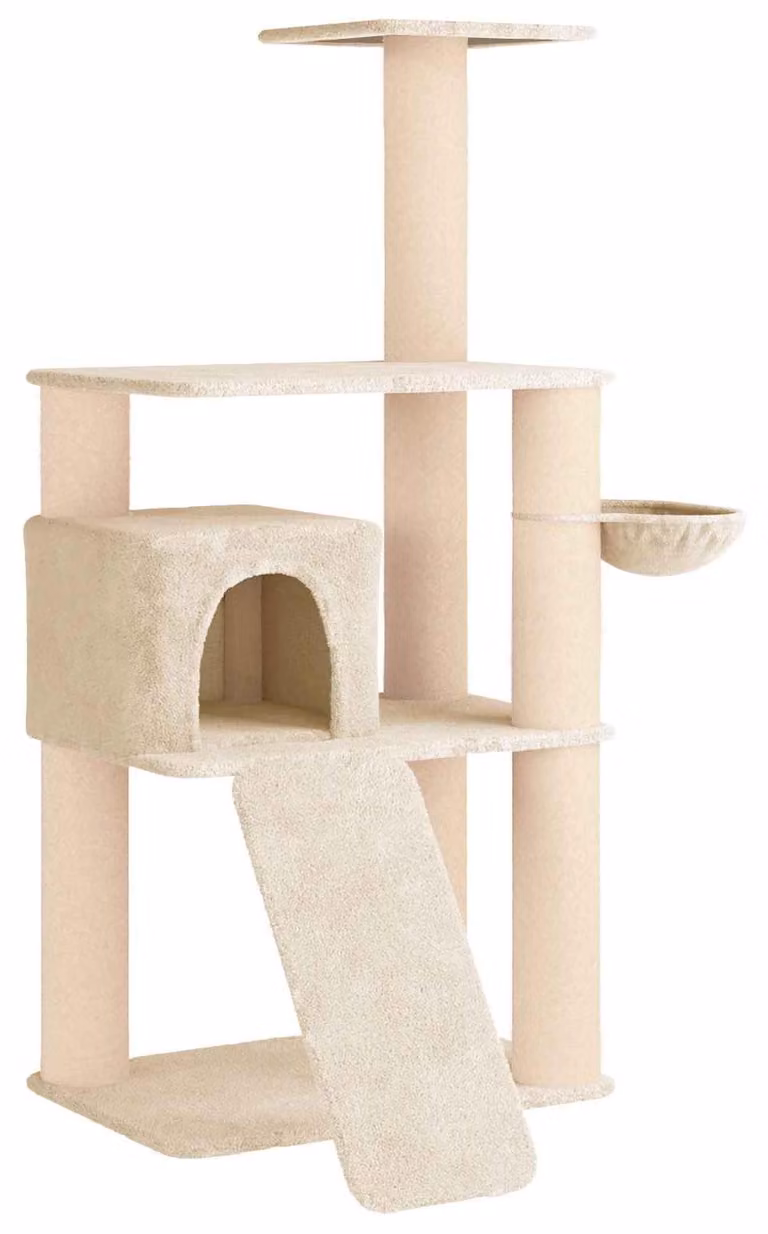 Albero per gatti con pali in sisal, colore crema, altezza 173 cm