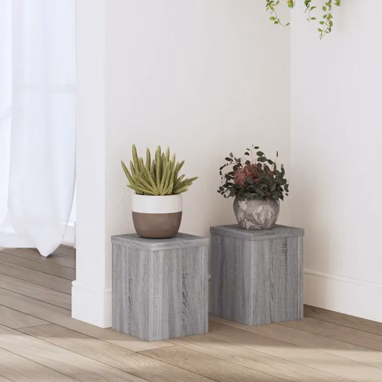 vidaXL Supporto per piante in legno, set da 2 pezzi, colore grigio, L/P/H: 15 x 15 x 20 cm