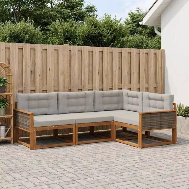 Set di divani da esterno 4 pz Naturale e Grigio chiaro 3382519