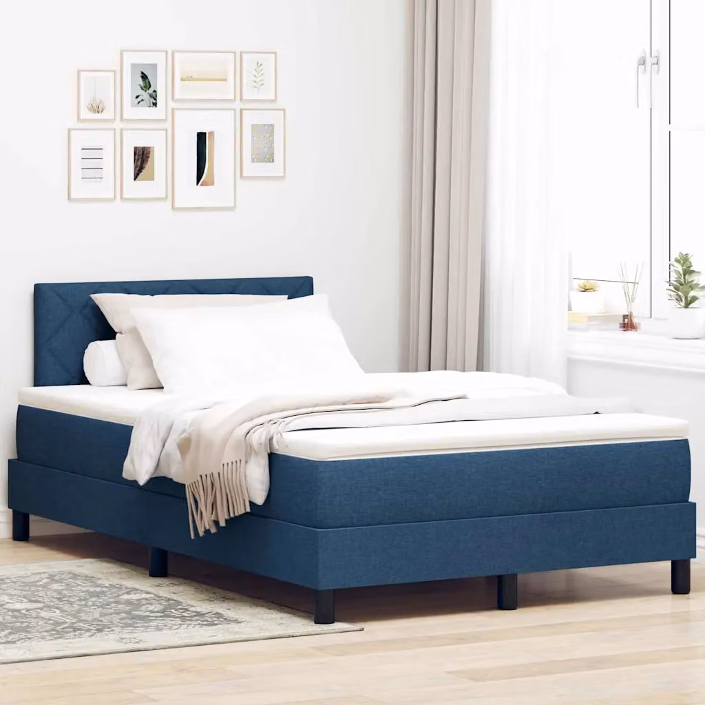 Letto Ibrido vidaXL con Testiera Blu in Tessuto, Illuminazione LED Sotto il Letto e Porta USB, L/P: 120 x 200 cm