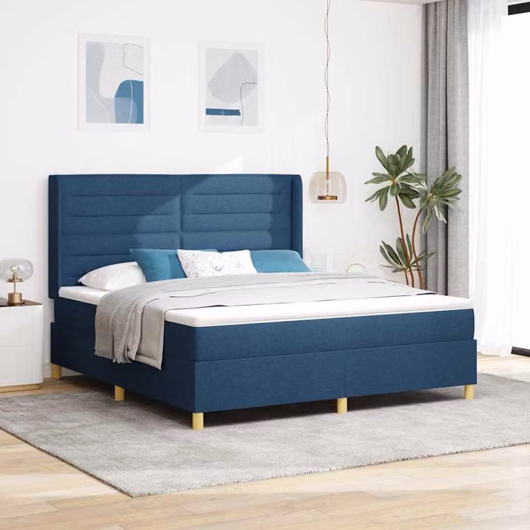Maison Exclusive - Letto boxspring con strisce luminose a LED blu, 180 x 200 cm, rivestimento in tessuto