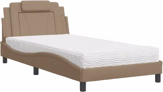 Letto Viana con Materasso vidaXL in Similpelle Beige e Bianco, L/P/H: 100 x 200 cm