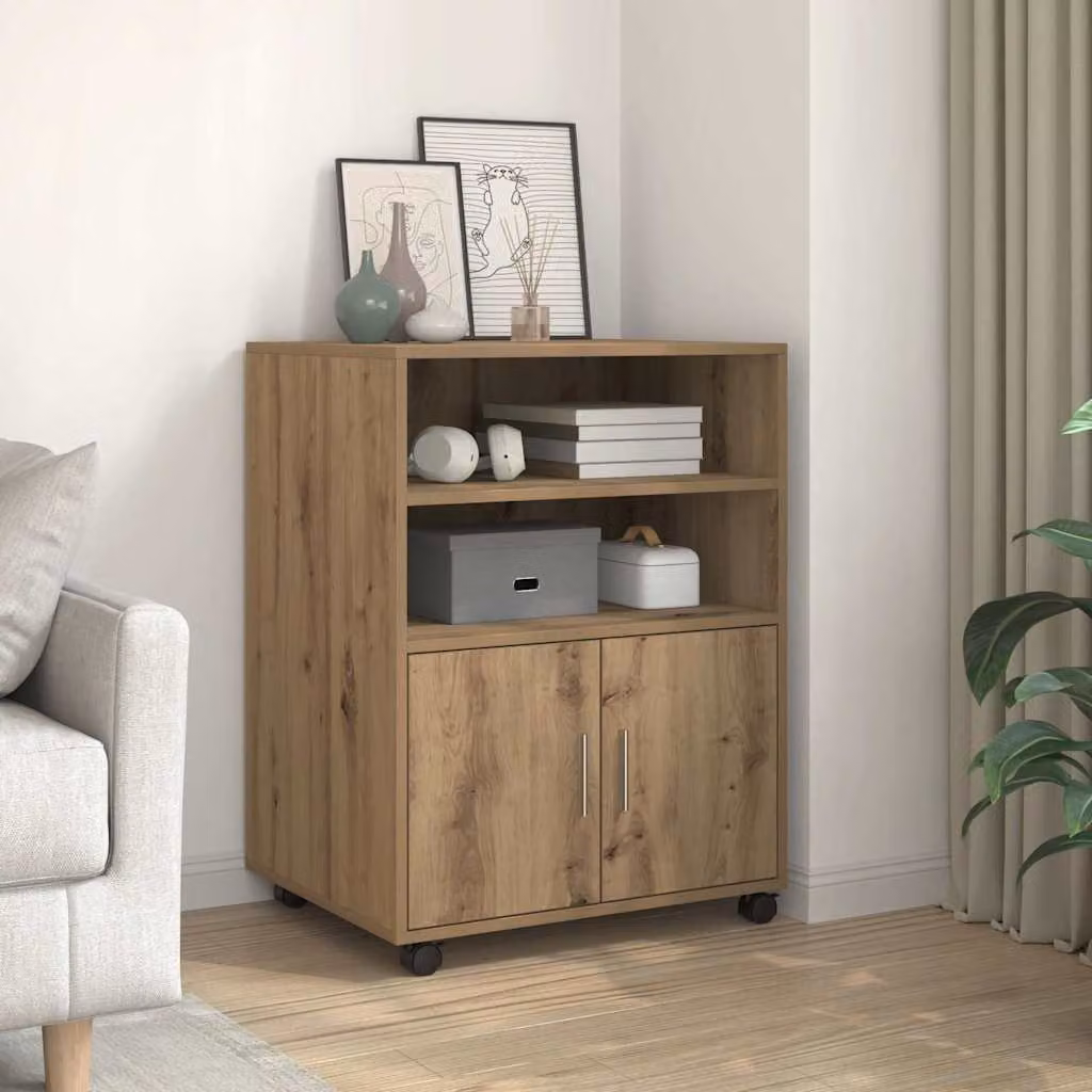 Armadietto con ruote vidaXL in legno marrone con ante a battente e ripiani interni L: 60 cm, P: 48 cm, H: 81 cm