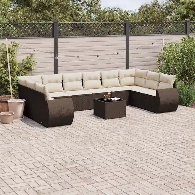 Set Divani da Giardino 11 pz con Cuscini Polyrattan Marrone 3221882