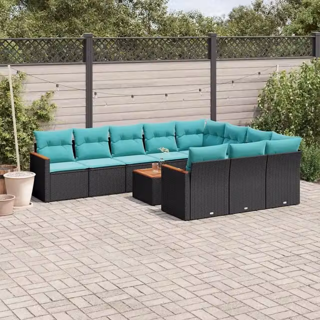 Set Divani da Giardino 11 pz con Cuscini Nero in Polyrattan 3226344