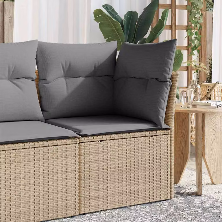 vidaXL Divano Angolare da Giardino in Polyrattan con Cuscini Beige e Grigio e Struttura in Metallo