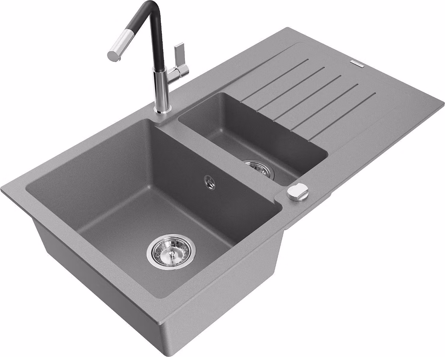 Mexen Matias lavello in granito 1,5 vasca con scolapiatti e miscelatore Flora, grigio - 6502-71-670401-07