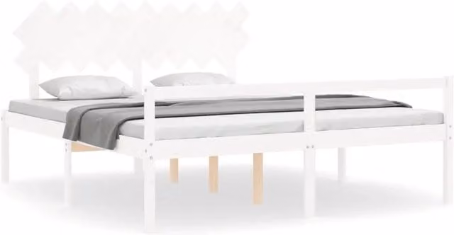 Letto matrimoniale | Letto per adulti | Letto per Anziani con Testiera Bianco Super King Legno Massello