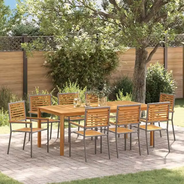 Set da Pranzo per Giardino 9 pz Grigio Legno di Acacia Massello 3365527
