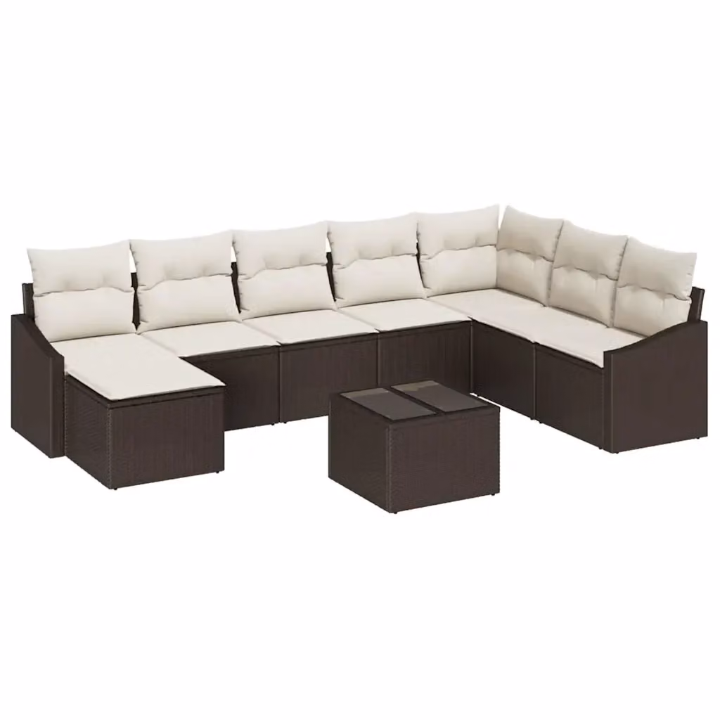 Set di divani da giardino vidaXL 9 pezzi a forma di L in rattan marrone con cuscini beige e tavolino da esterno – 2