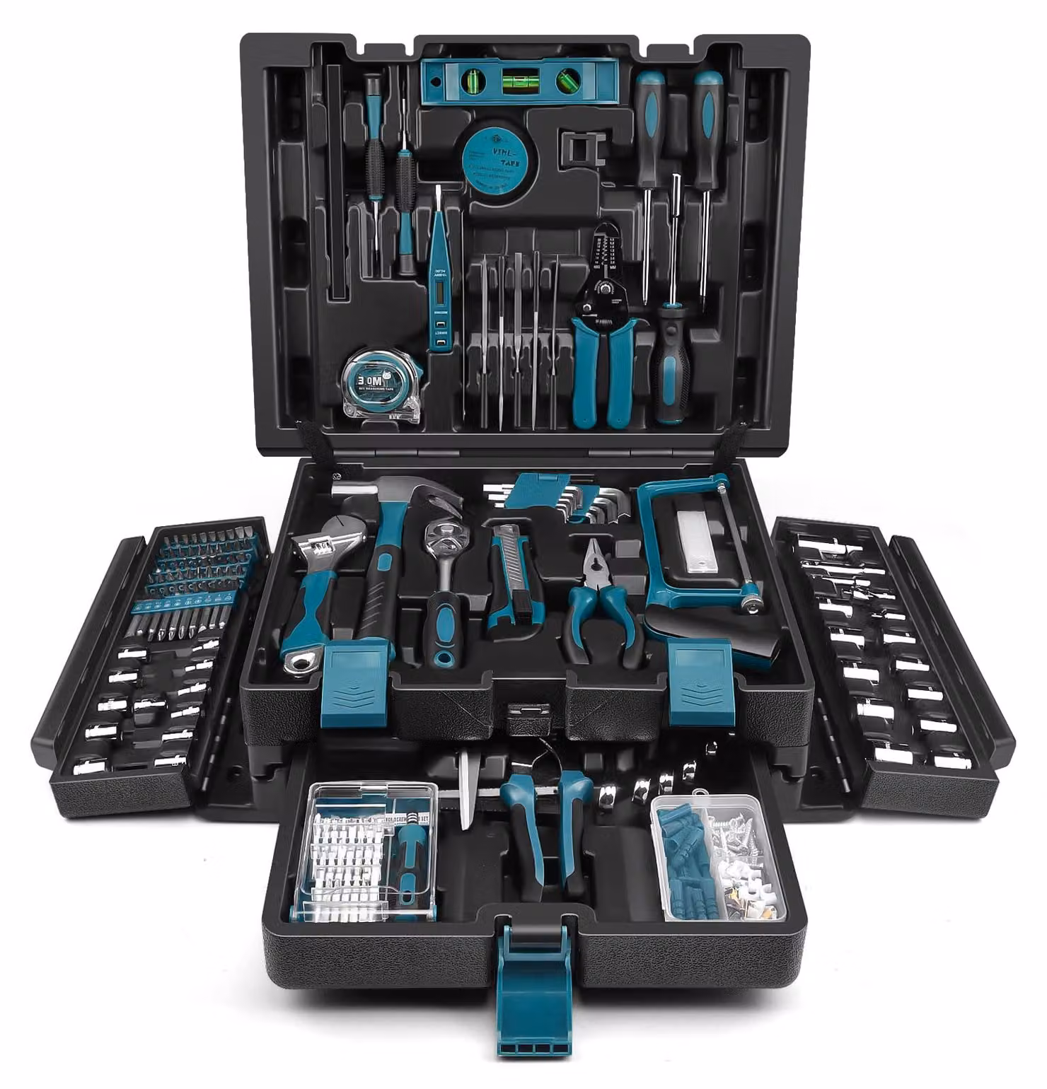 Kit di attrezzi da 379 pezzi, con valigetta, set completo per riparazioni domestiche, utensili per il fai-da-te