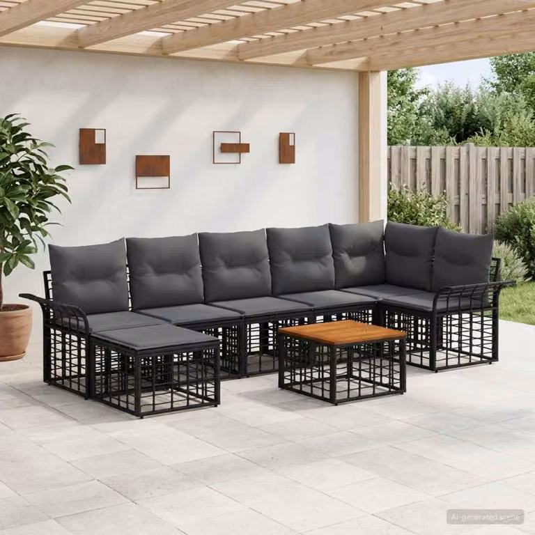 Maison Exclusive - Set da esterno per divano, 8 pezzi, colore nero e grigio scuro, realizzato in poliestere