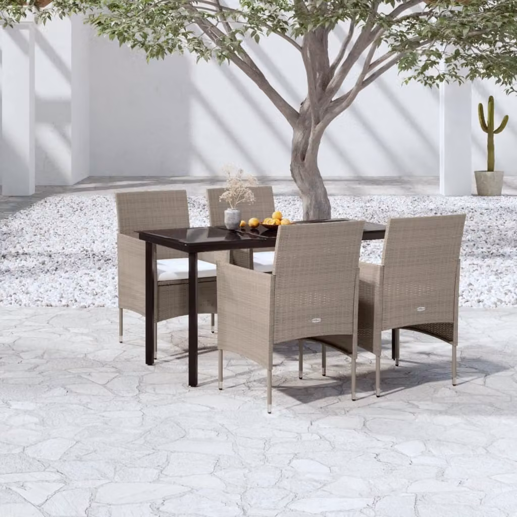 Maison Exclusive - Set da pranzo da giardino a 5 pezzi con cuscini beige e neri
