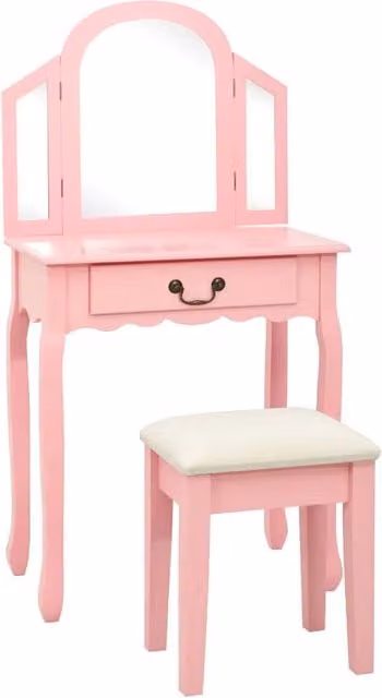 Toletta e sgabello 65 x 36 x 128 cm rosa legno MDF 02_0006382
