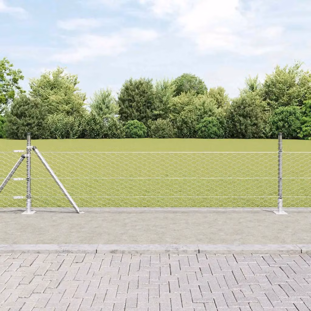 Recinzione esagonale vidaXL in acciaio zincato con base in cemento, Argento, L: 10 m, H: 0,5 m