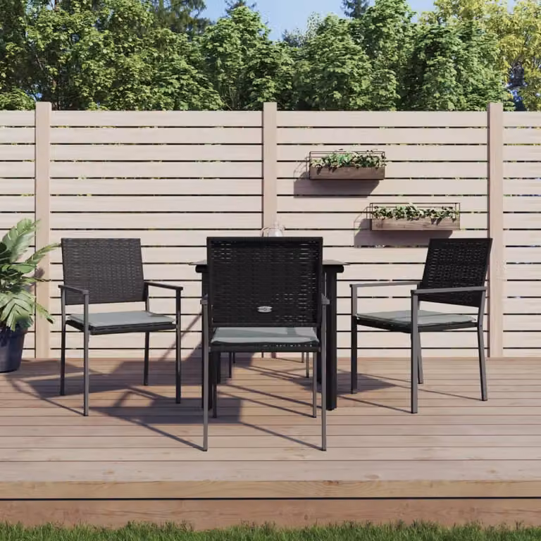 Set da pranzo da giardino vidaXL in polyrattan e acciaio con cuscini, 5 pezzi, nero e grigio