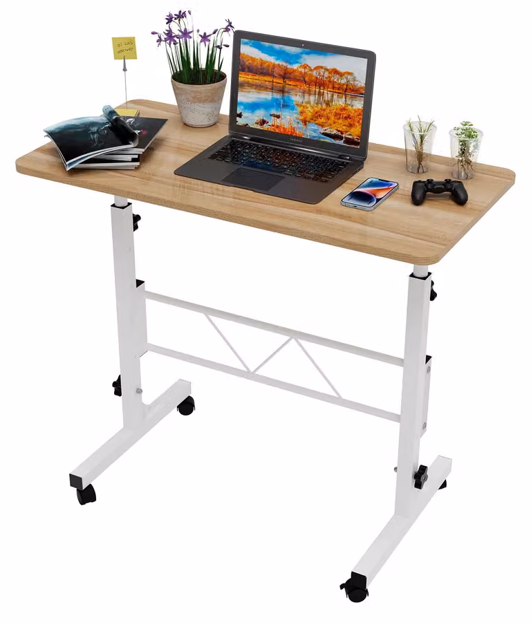 Scrivania regolabile in altezza con rotelle - Scrivania per computer - Dimensioni 80 x 40 cm, altezza 78–110 cm - Regolazione manuale - Struttura in metallo - Capacità massima: 50 kg - Colore legno