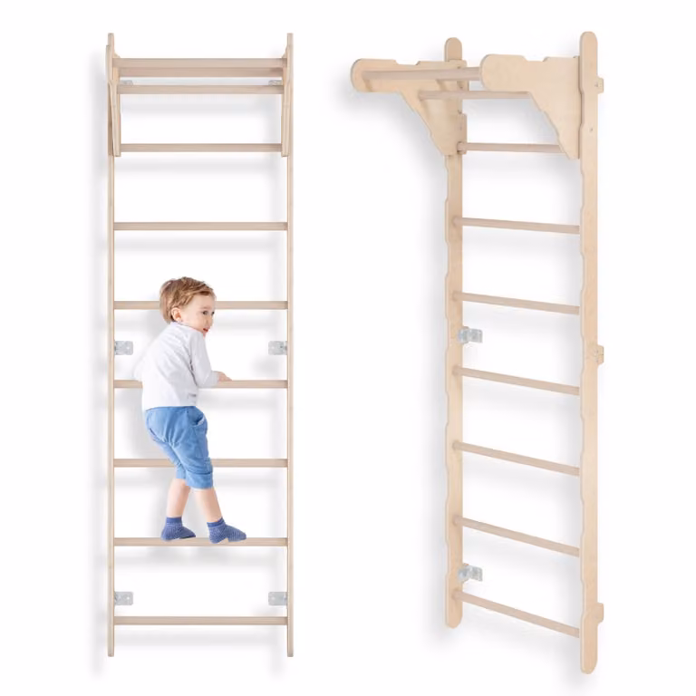MAMOI® Spalliera ginnica da interno, spalliera da parete per cameretta, anelli ginnici per arrampicarsi, parete da arrampicata e attrezzatura da gioco