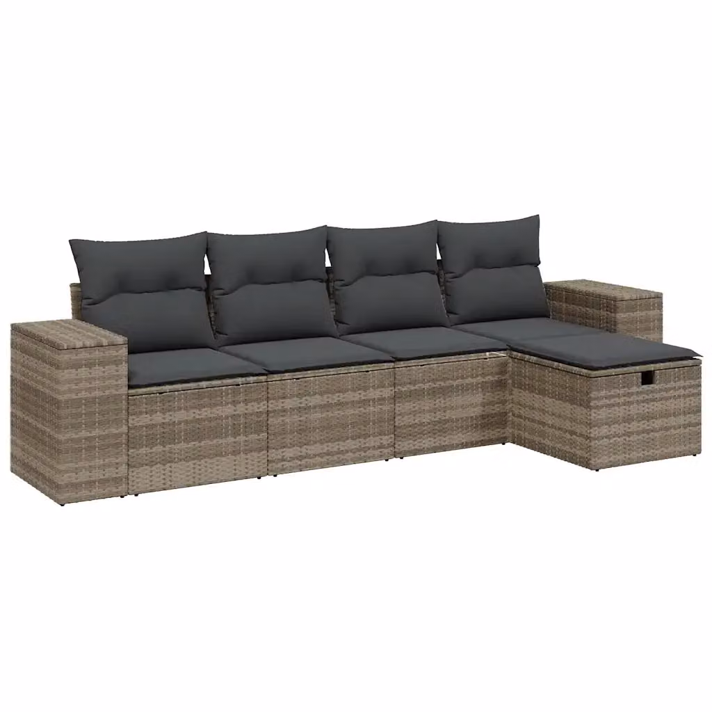 Set Divano da Giardino a L vidaXL in Polyrattan Grigio con 5 Pezzi e Cuscini Imbottiti – 2